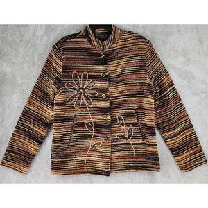 Alex Kim Jacket Womens Medium Multicolor Striped Floral Embroidered 90s Vintage